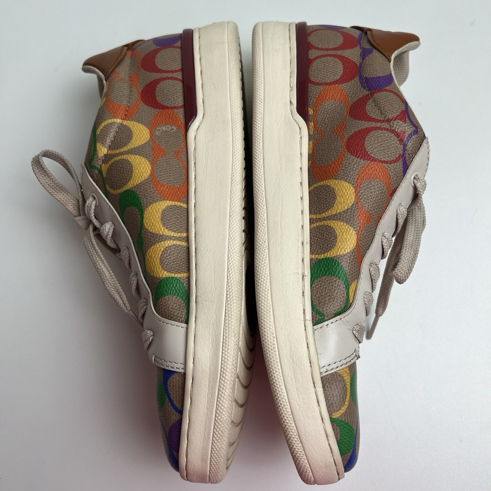 Coach Lowline  Sneaker‎ Woman Size 9B G5169 Tan Rainbow Signature Canvas - Picture 4 of 11